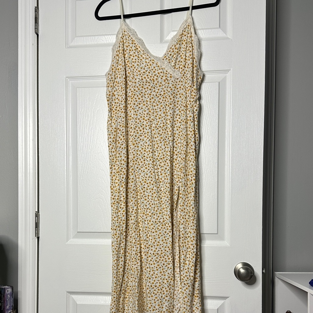 Source Unknown Strapless Dress with Cream and Yellow Floral Pattern